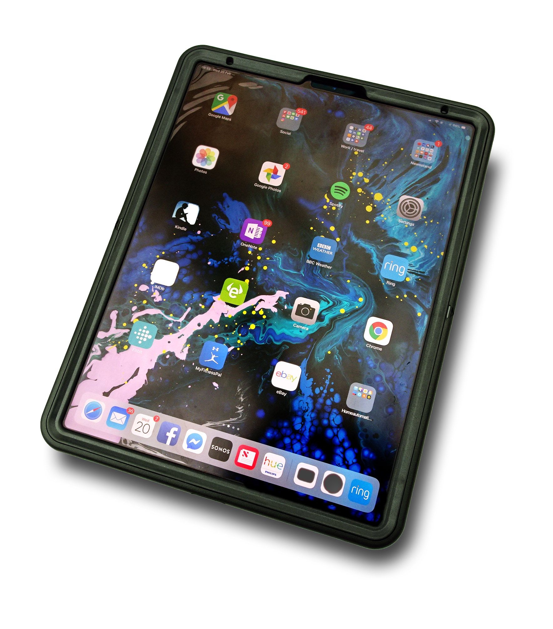 Rugged ‘360 grip case’ with hand strap and tempered glass screen for the Apple iPad Pro 12.9″ 2018