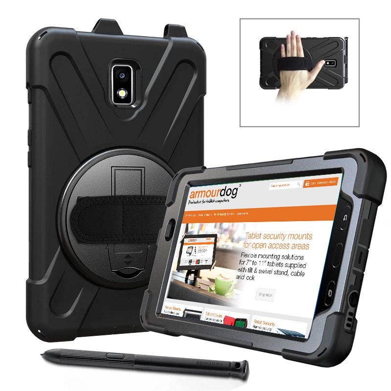 Rugged case for Samsung Tab 8 A T290/295, hand/shoulder strap, kick stand & screen protector