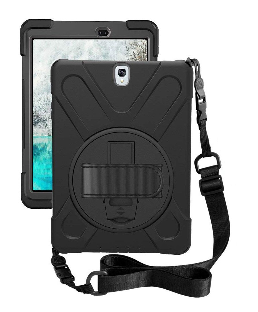 Rugged case for the Samsung Tab S3 9.7 T820 with hand & shoulder strap, kick stand and screen protec