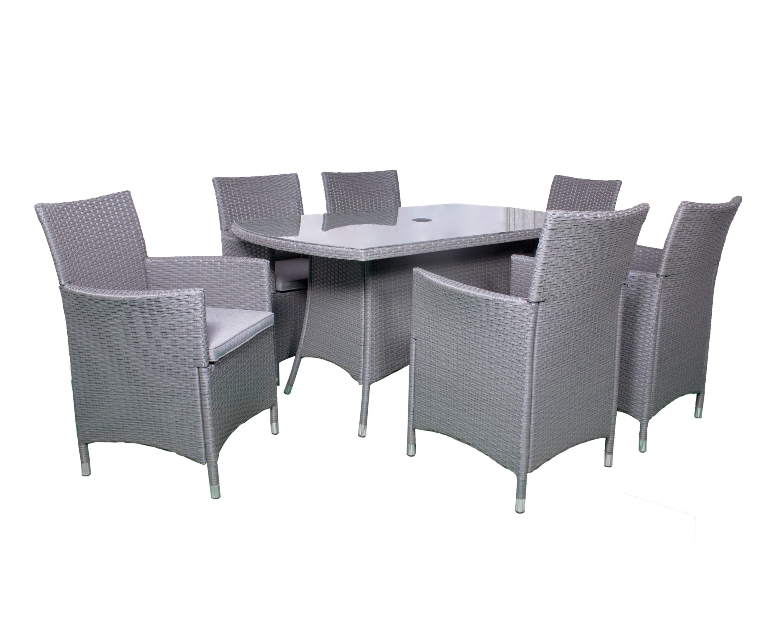 Nevada Rattan 6 Seater Rectangle Dining Set – Grey – The Online Sofa Shop
