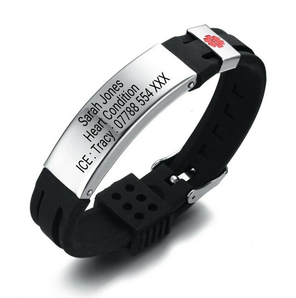 Bermuda Silicone Medical Alert Bracelet Silver Tag – Personalised Medical