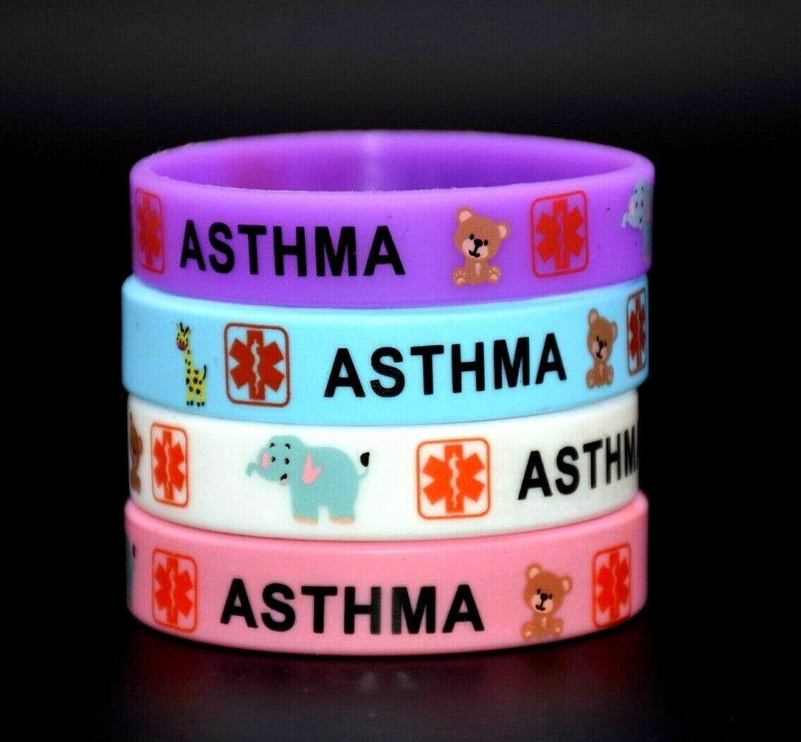 Kids Asthma Awareness Silicone Wristbands White – Personalised Medical