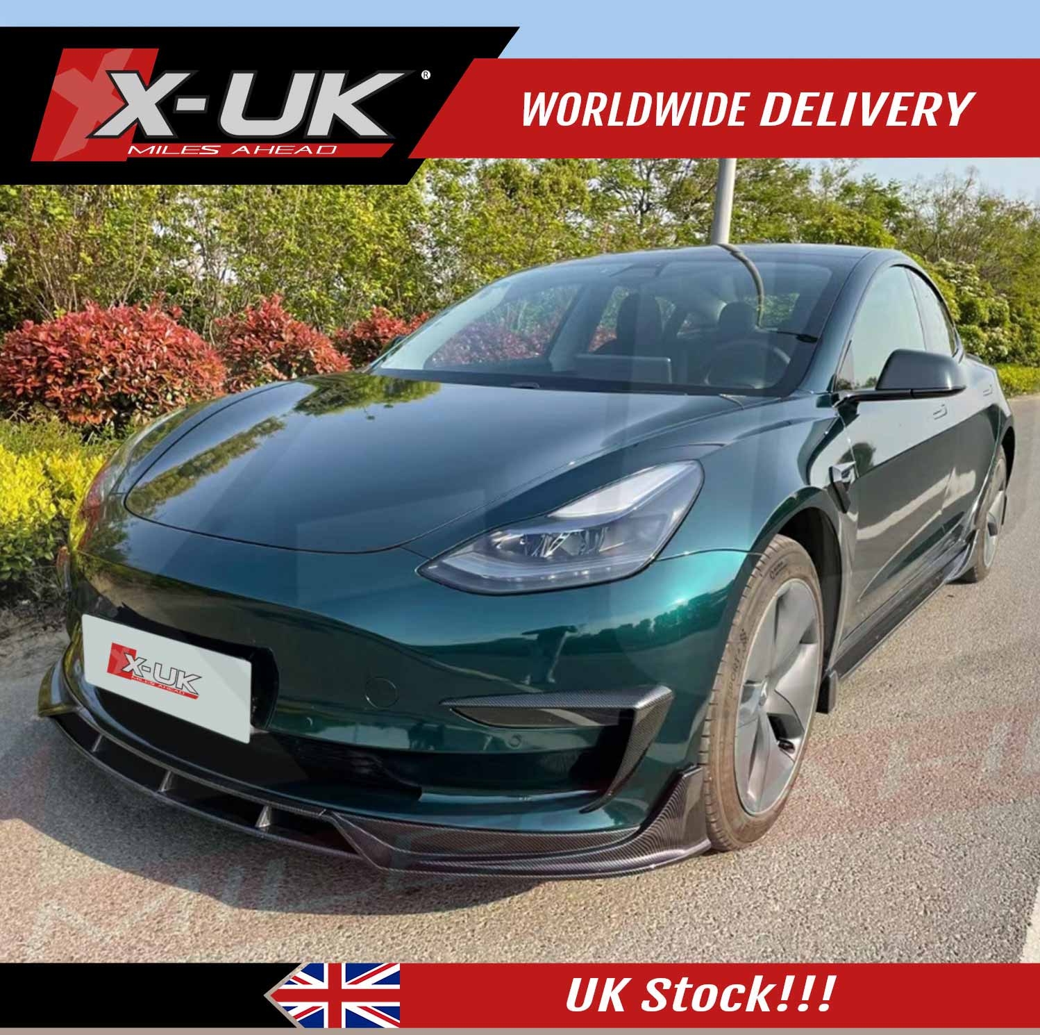 Tesla Model 3 2017-2021 Body Kit Upgrade Front Splitter Skirts Diffuser Spoiler – Gloss Black – X-UK Ltd