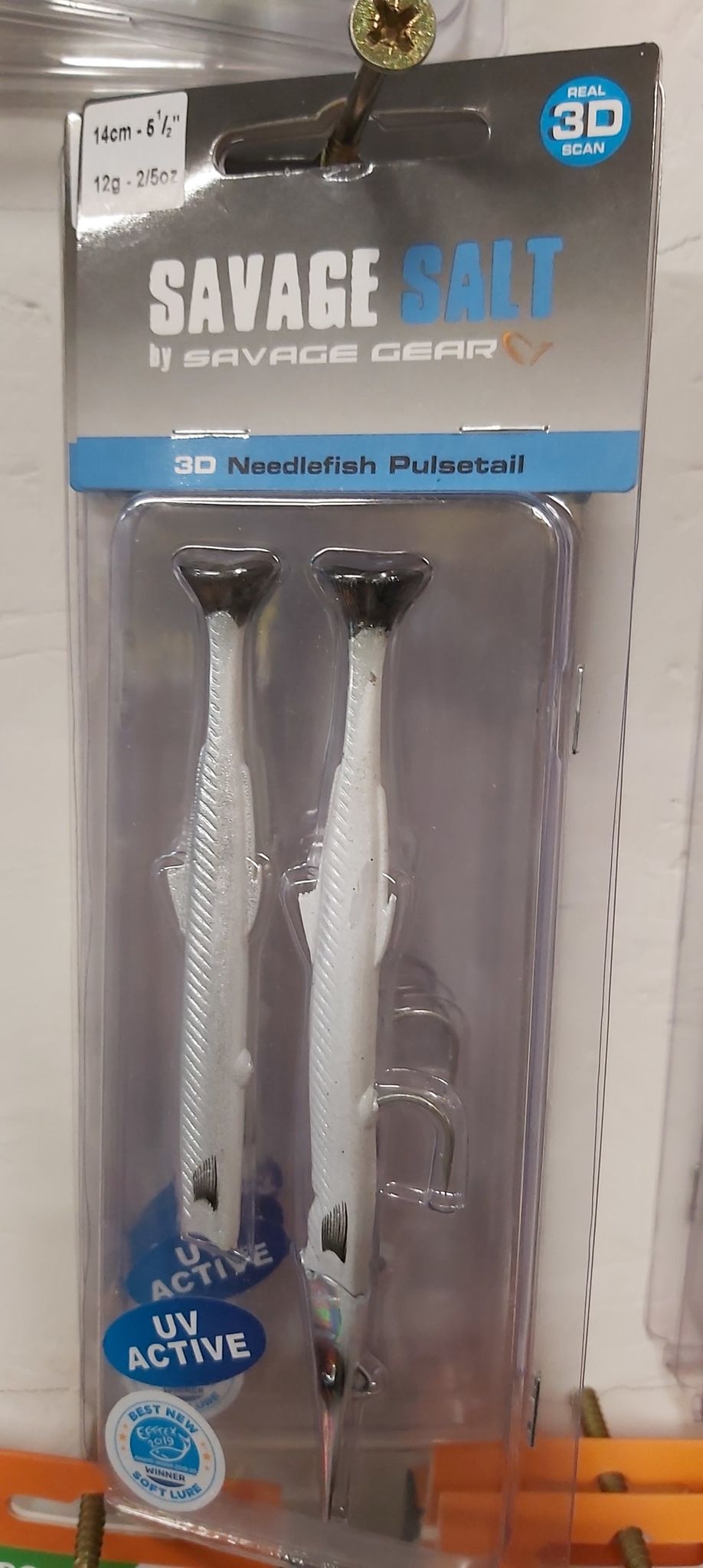 Savage Salt 3D Needlefish Pulsetail – 14cm 12g – White Silver Needlefish – bass fishing