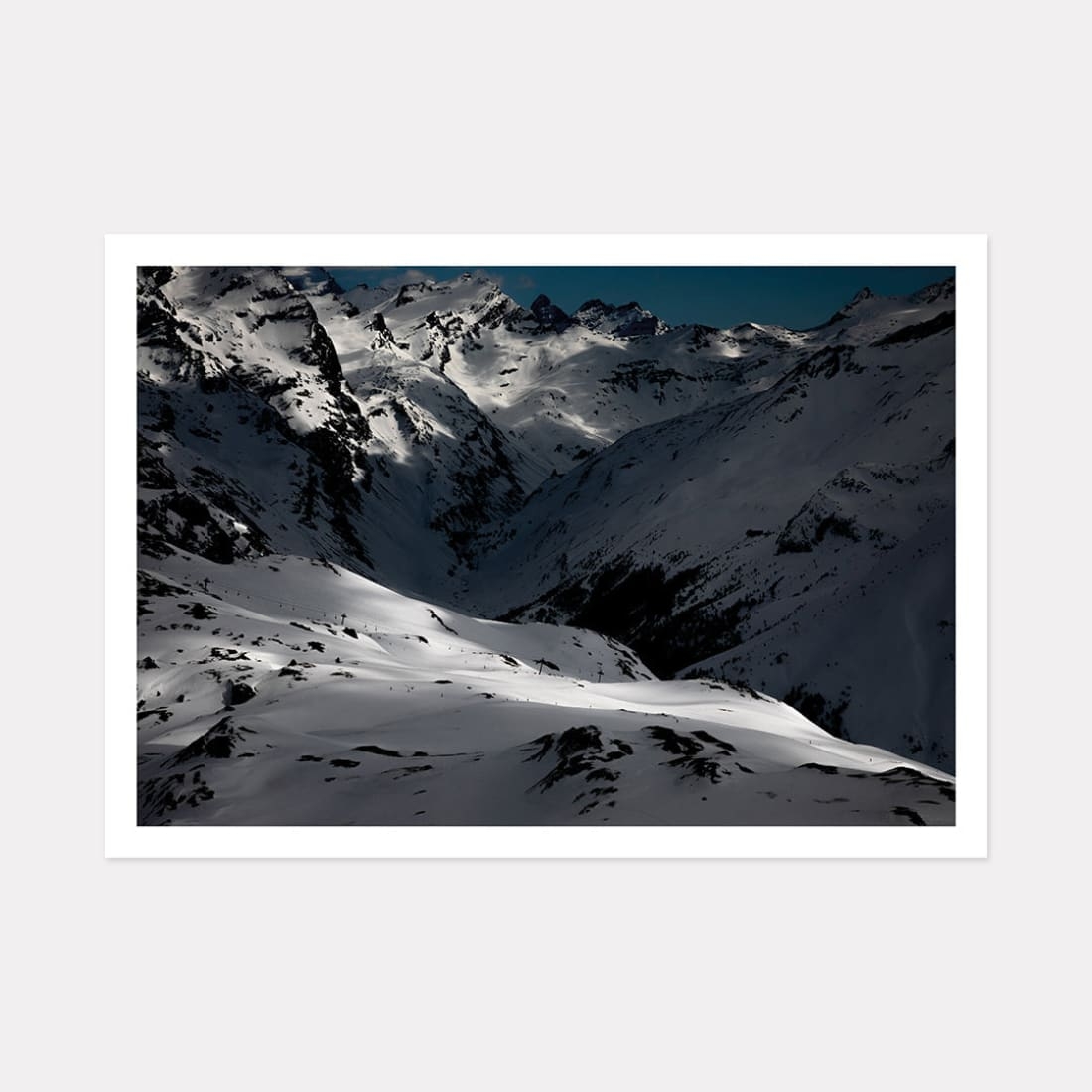 Silence of the Mountains Art Print, A1 (84.1 x 59.4cm) framed in black – Powderhound