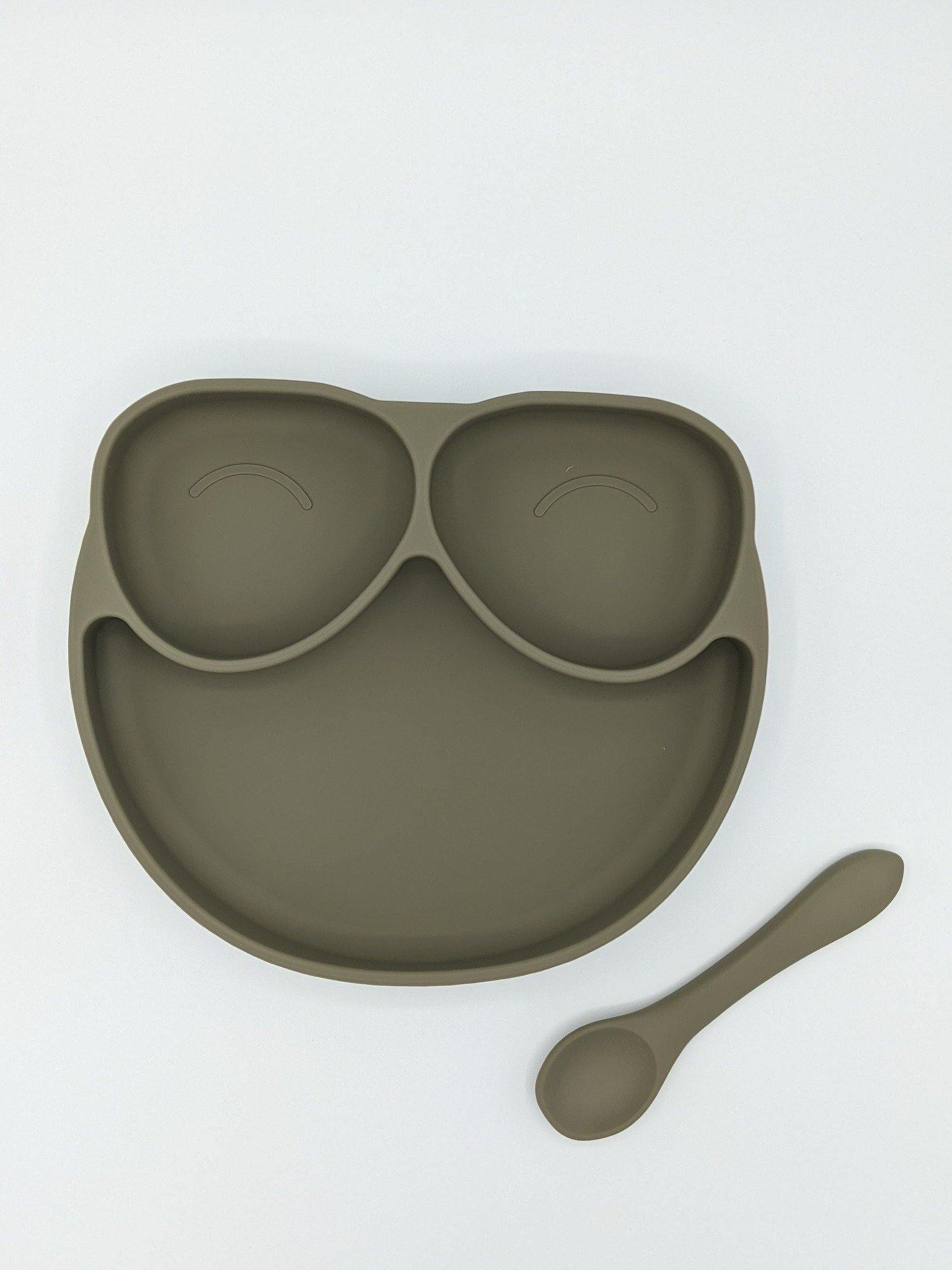 Silicone Suction Divider Plate Spoon Set Silver Sage – Children’s Silicone Tableware – Tiny Roo
