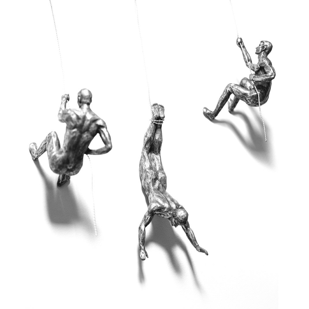 Sculpture Silver Climbing Men Trio