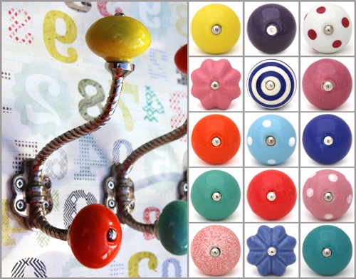 Knobbles & Bobbles – Twist Hook – Choice Of Knobs – Aubergine – Dark Purple / Yellow / Silver – Metal / Ceramic – 15.5 x 10cm – Variant 6947