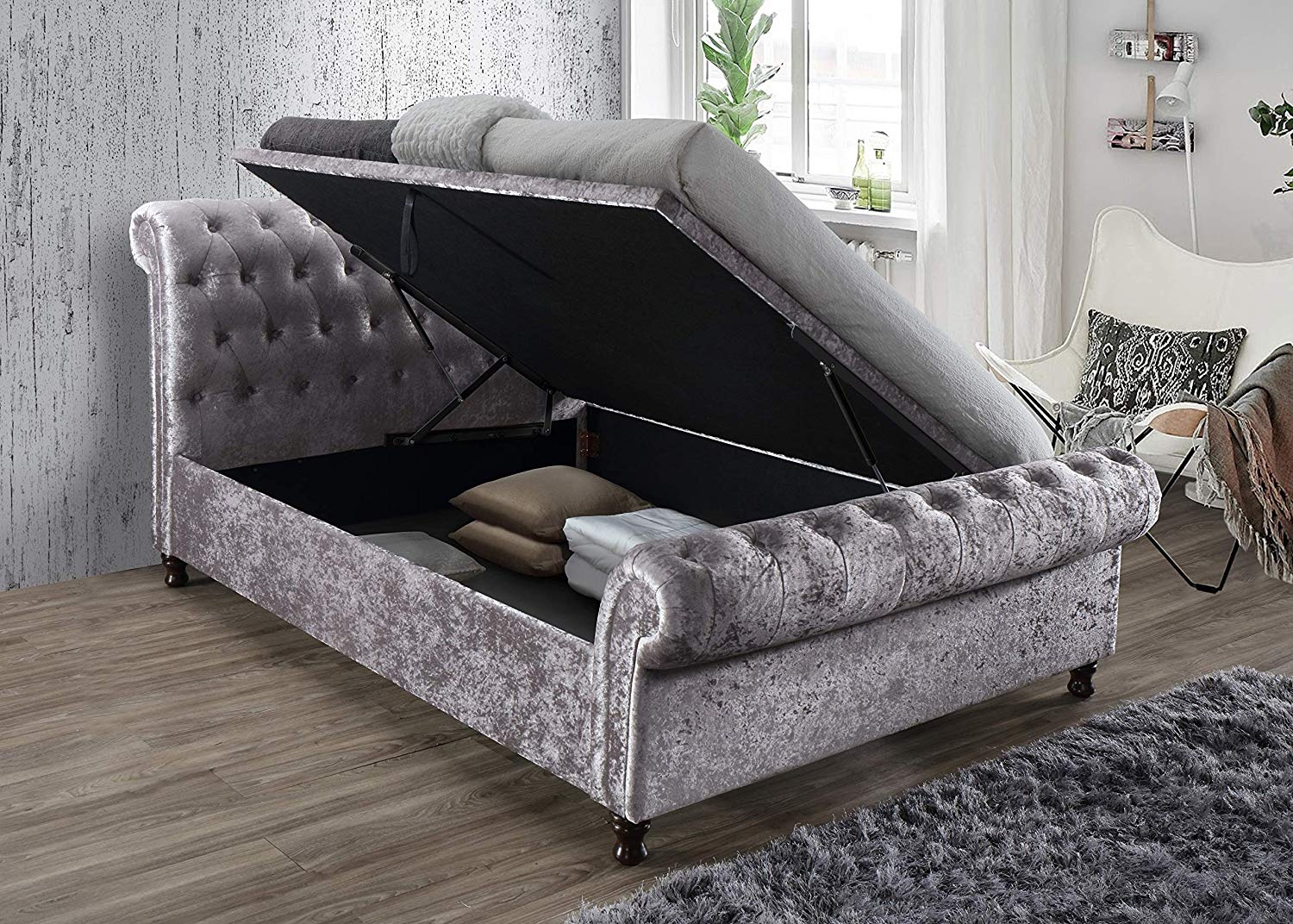 Sleigh Ottoman Bed Variety of colours and sizes vary from double king and super king