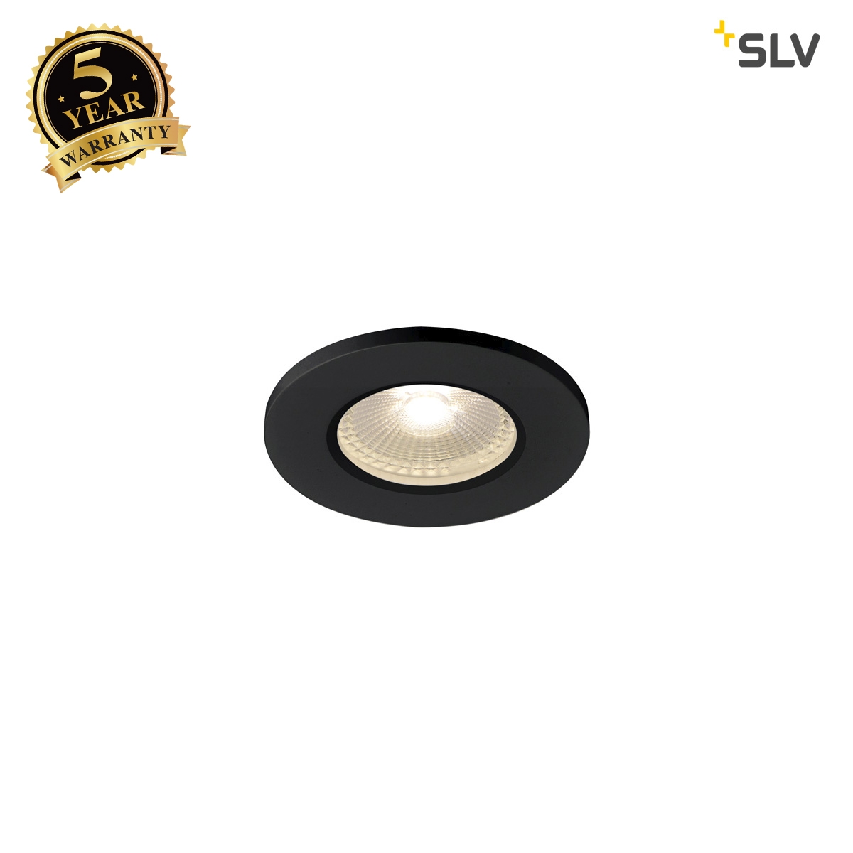 SLV KAMUELA ECO LED Fire-rated Recessed ceiling luminaire, black, 3000K, 38°, dimmable, IP65 1001015