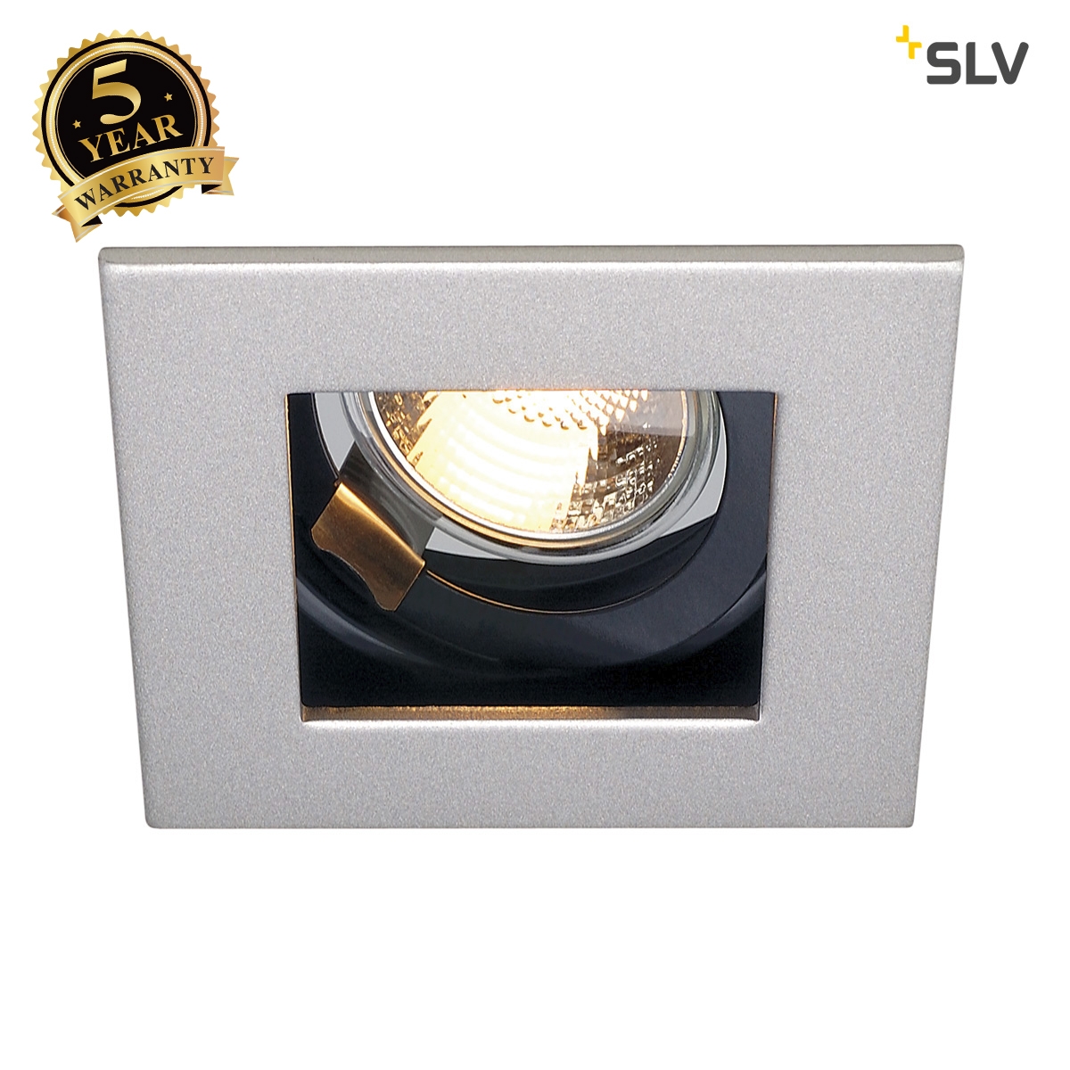 SLV INDI REC 1S downlight, square, silver-grey/black, GU10, max. 50W, adjustable 112474