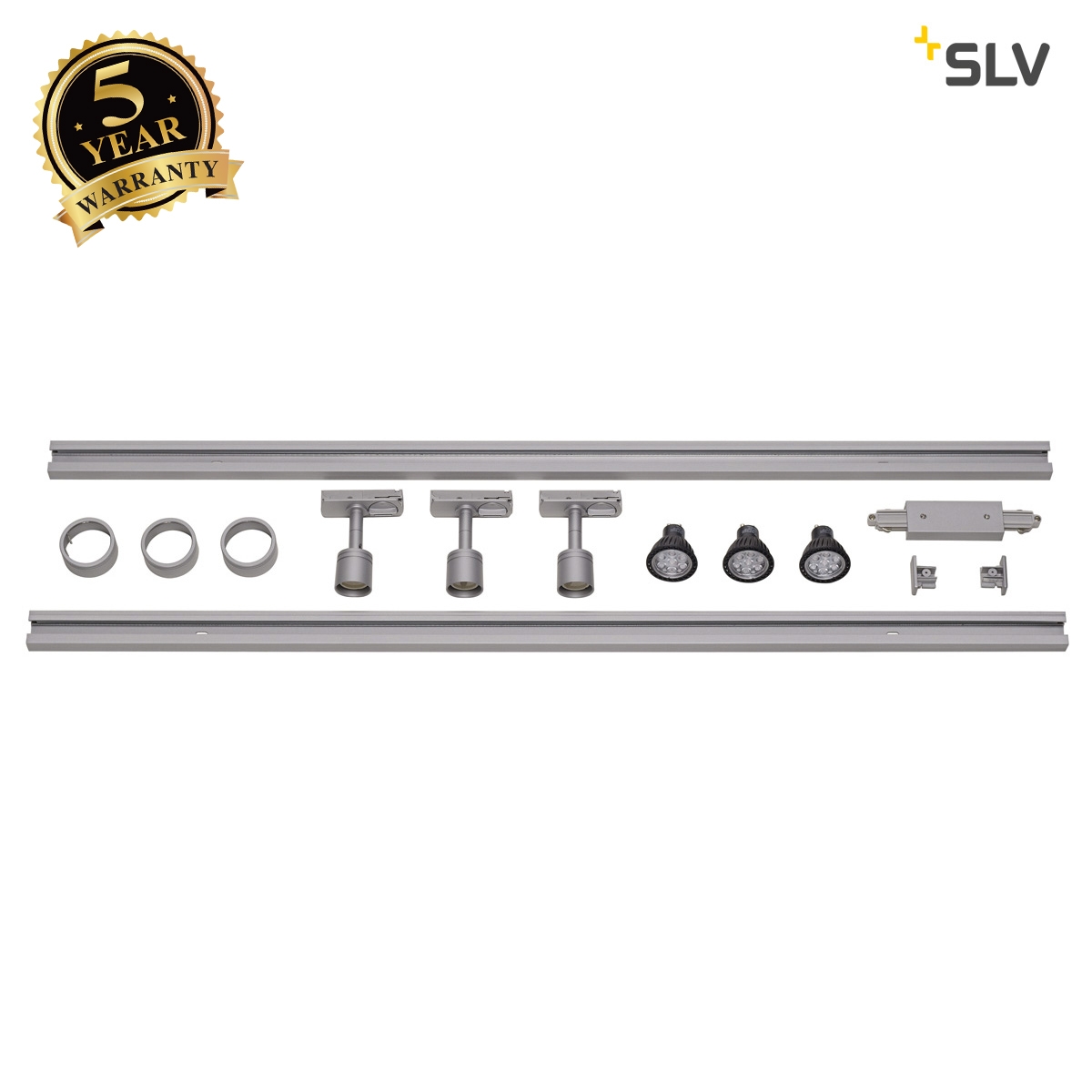 SLV 1-CIRCUIT TRACK SET, 2x 1m, incl. 3x PURI and 3x 4.3W LED lamp, silver-grey 143194