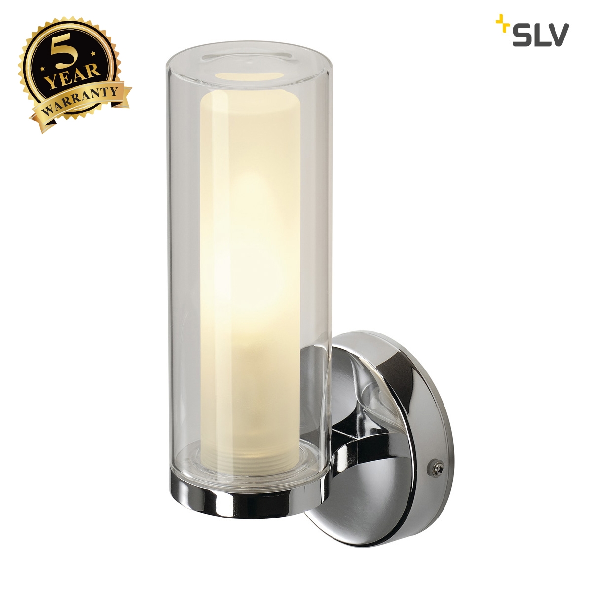 SLV Wall light, WL 105, chrome, double-glass, E14, max. 40W, IP44 149482