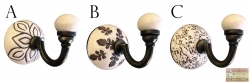 Knobbles & Bobbles – Small Hook – Leaf – Black / Cream – Ceramic / Metal – 5.7 x 8cm – Variant 24812