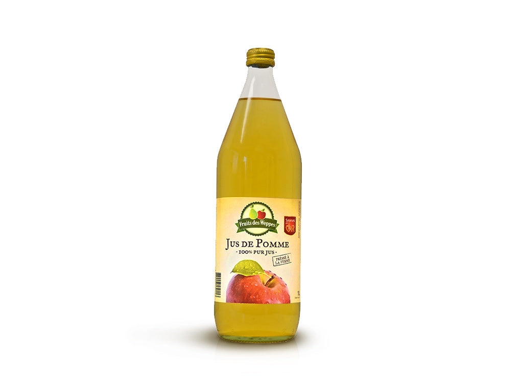 Apple juice artisanal production 1L glass bottle – Vergers des Weppes, 1LJus de pomme fabrication artisanal – Apple juice artisanal production 1L –