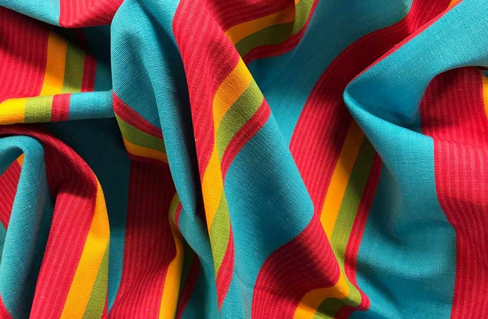 Pink Turquoise Yellow Striped Fabric