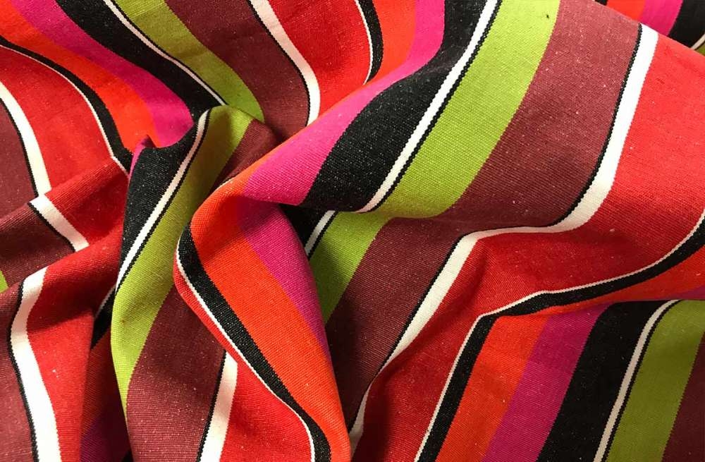 Fuschia Coral Black Lime Striped Fabric