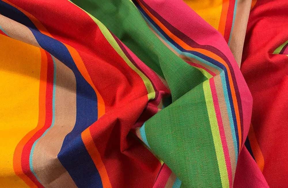 Striped Curtain Fabric pink, red, green, gold stripes