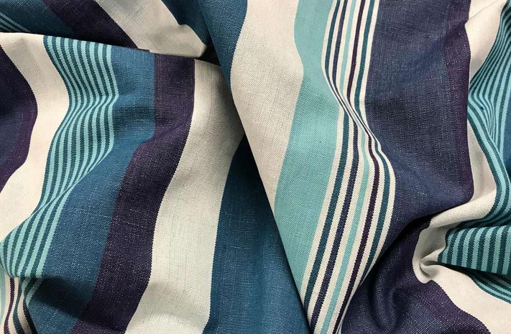 Teal Aquamarine Striped Fabric – Stripe Cotton Curtain Upholstery Fabrics – Swing Stripes