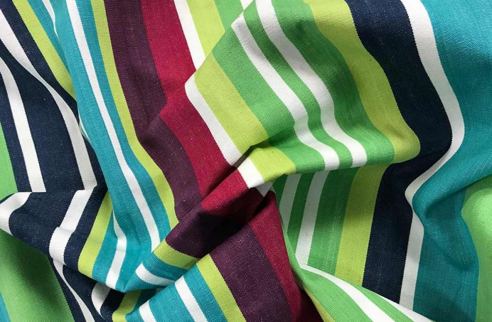 Navy turquoise and lime striped Fabric