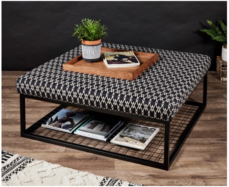 Stuttgart Plain Storage Metal Ottoman Footstool / Coffee Table With Shelf – Fully Customisable – 76 x 76cm – By Footstools & More