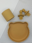Suction Bear Plate Cup Set Mustard – Children’s Silicone Tableware – Tiny Roo