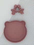 Suction Bear Plate, Mini Fork Spoon Set Rose – Children’s Silicone Tableware – Tiny Roo