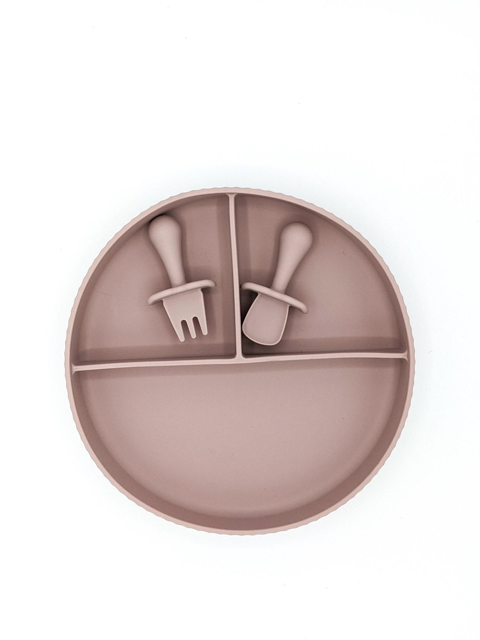 Suction Divider Plate Mini Cutlery Blush – Children’s Silicone Tableware – Tiny Roo