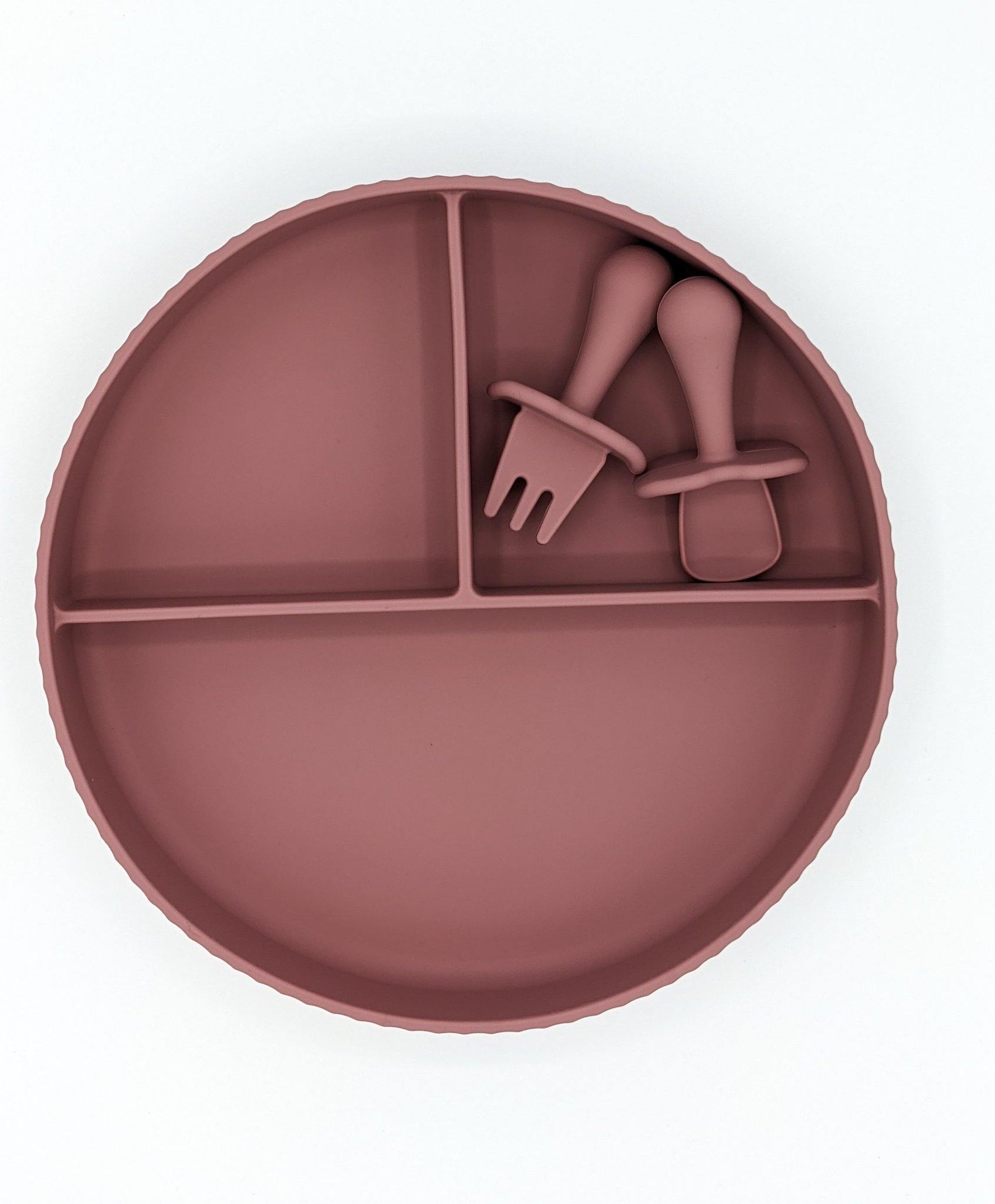 Suction Divider Plate Mini Cutlery Dusty Pink – Children’s Silicone Tableware – Tiny Roo