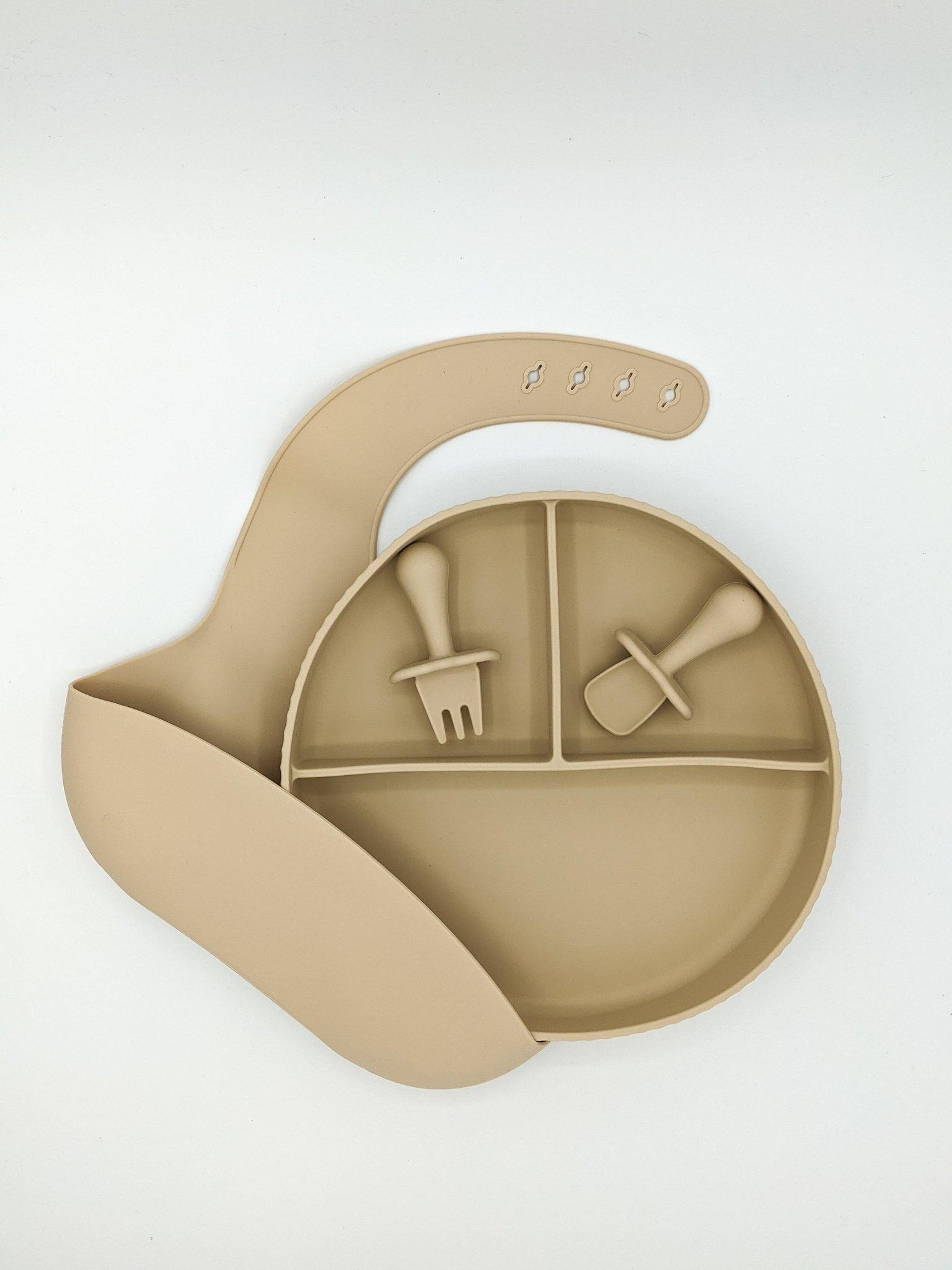 Suction Plate, Bib Mini Fork Spoon Cream – Children’s Silicone Tableware – Tiny Roo