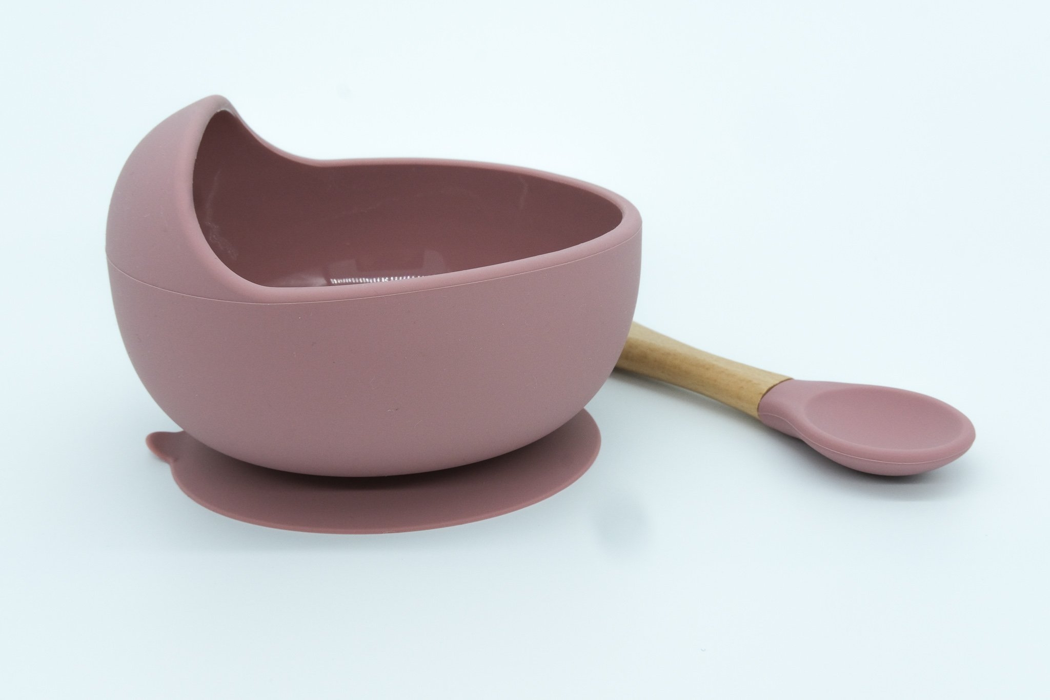 INOBY Silicone Suction Bowl and Spoon Set Old Rose