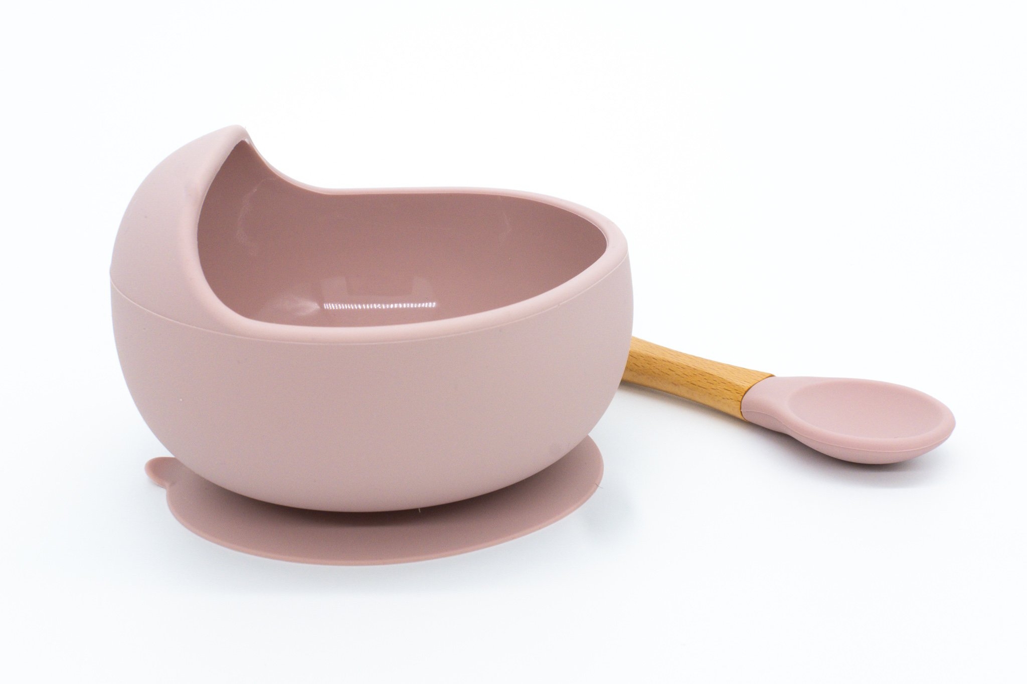 INOBY Silicone Suction Bowl and Spoon Set Dusky Pink