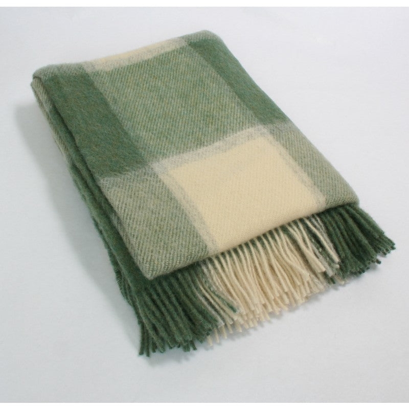 John Hanly Wool Throw Sage & Cream, Small 137cmx114cm