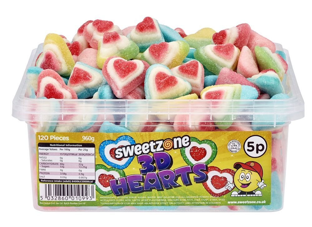 Sweetzone 3D Hearts Tub Of 120 (HALAL) – Confection Affection