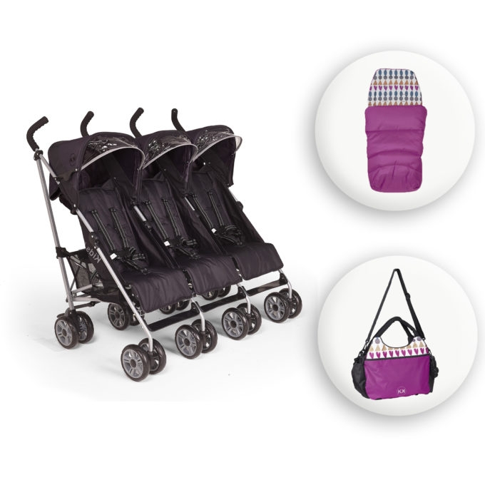 Buy Now Pay Later Triple Pushchair with 3 footmuffs special offer
