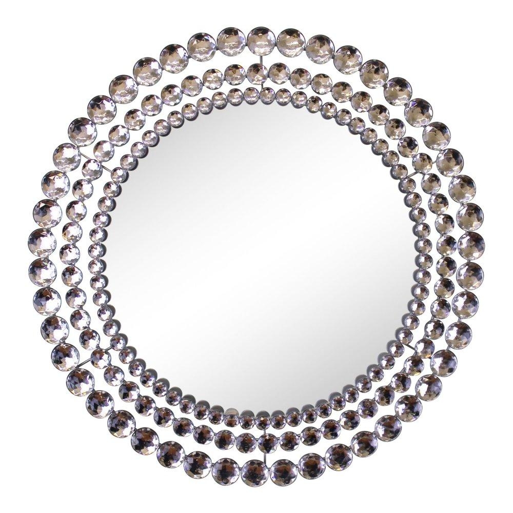 Silver Metal Jewelled Circular Wall Mirror