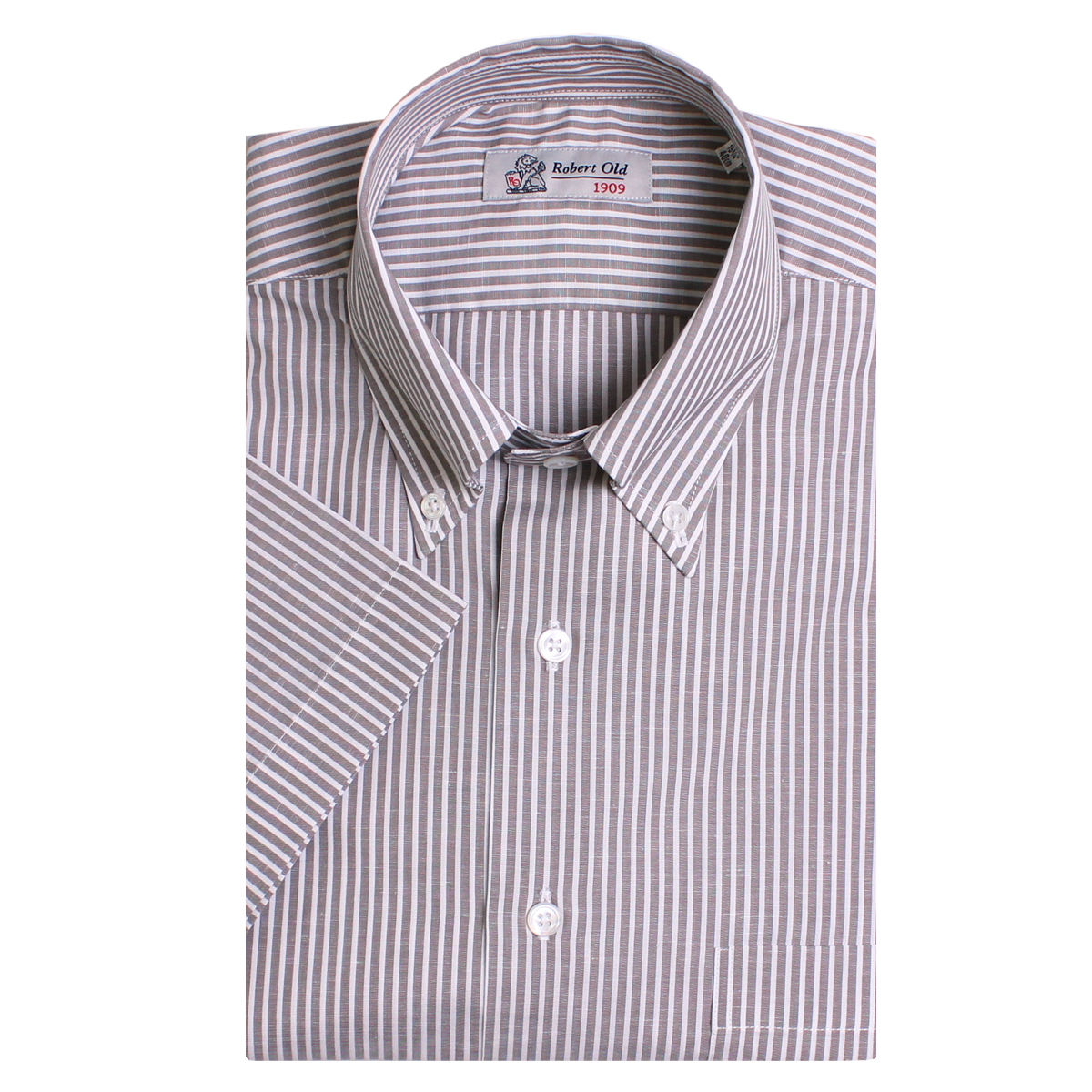 Robert Old Mens Beige Stripe Swiss Cotton Shirt – 44 – Robert Old & Co