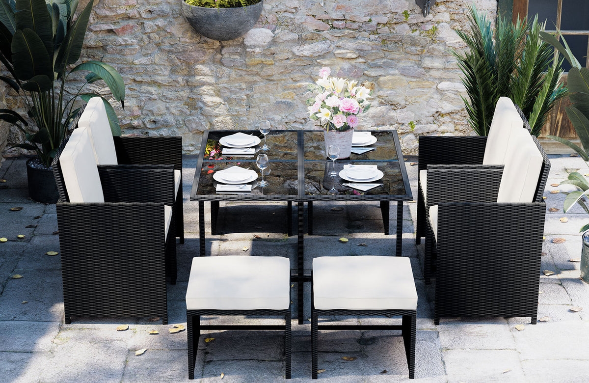 Garden 9 Piece Dining Set With Table & Chairs – Black – The Online Sofa Shop