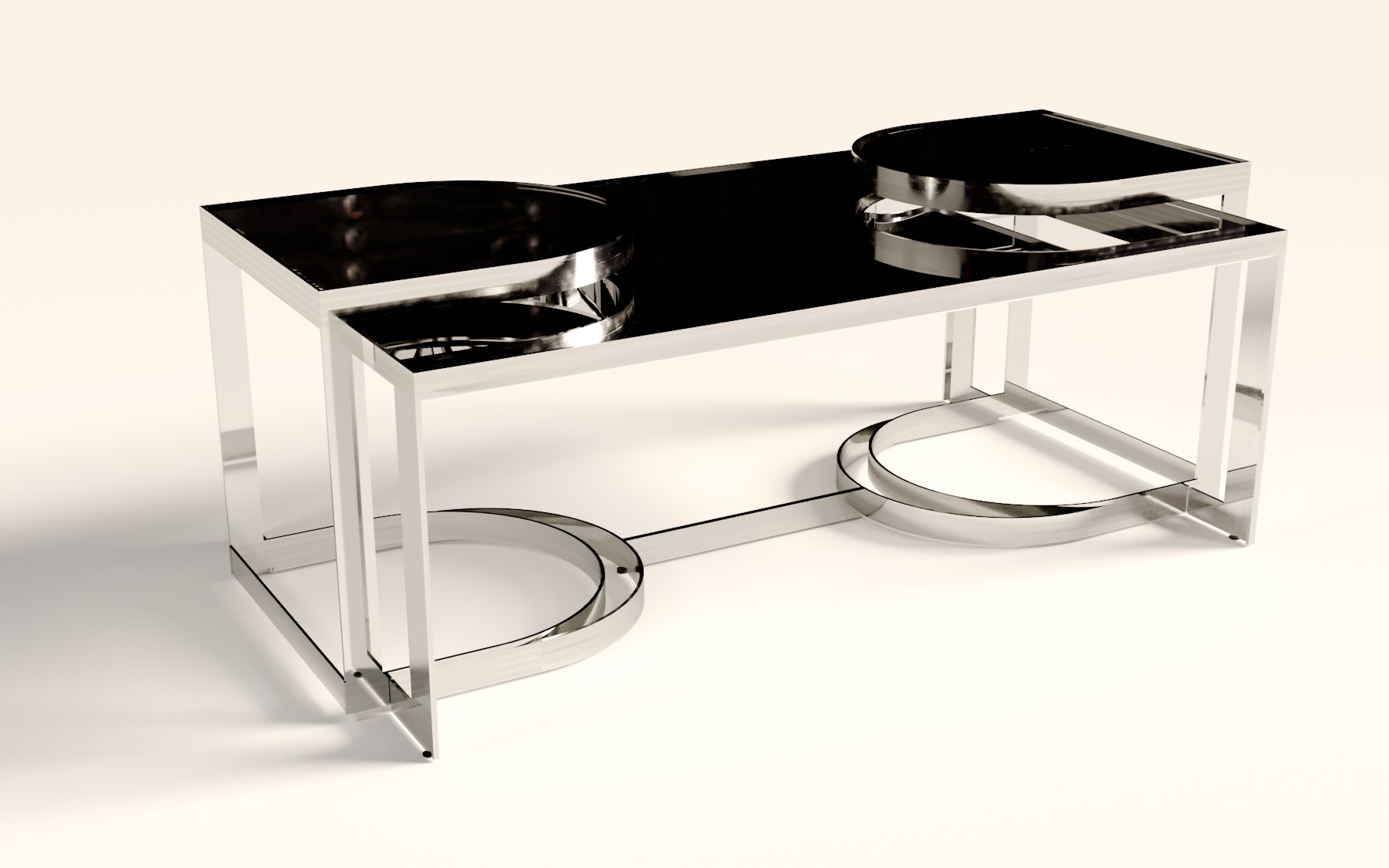 Valentino Metal Mirrored Coffee Table Set – Silver – Novia Furniture