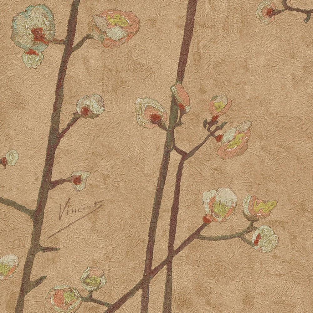 Van Gogh Wallpaper Plum Orchid Sunlight 220025 | The Design Yard 53 cm x 10 m roll / Light Brown