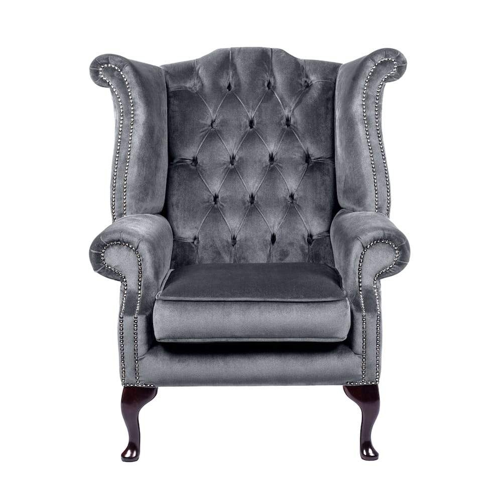 Portabello – 1694 Queen Anne Armchair – Graphite House Velvet 1 Seater – High Quality Velvet – Grey – Deep Button Quilt 104 X 78.7 X 86.36 cm