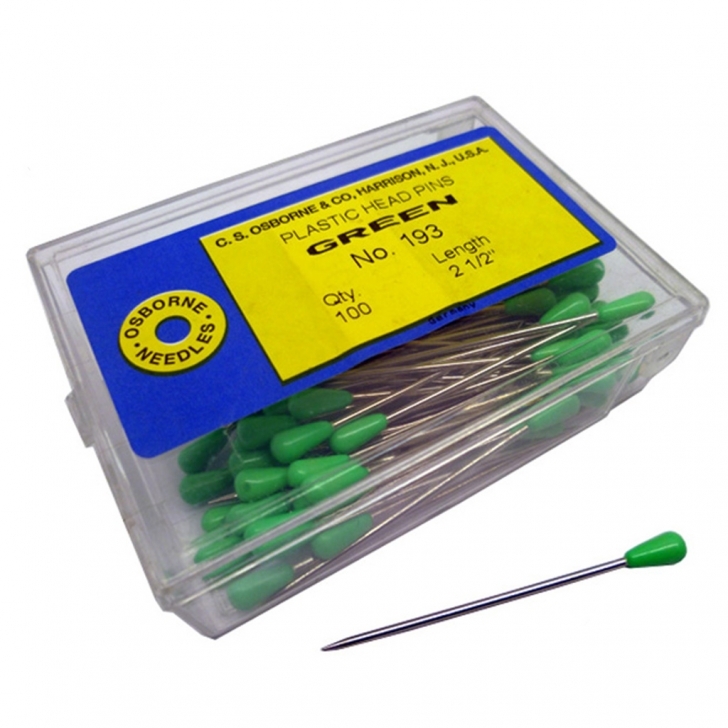 C.S. Osborne –  No. 193 Plastic Head Pins (100’s) – Green – Green Colour – Textile Tools & Accessories