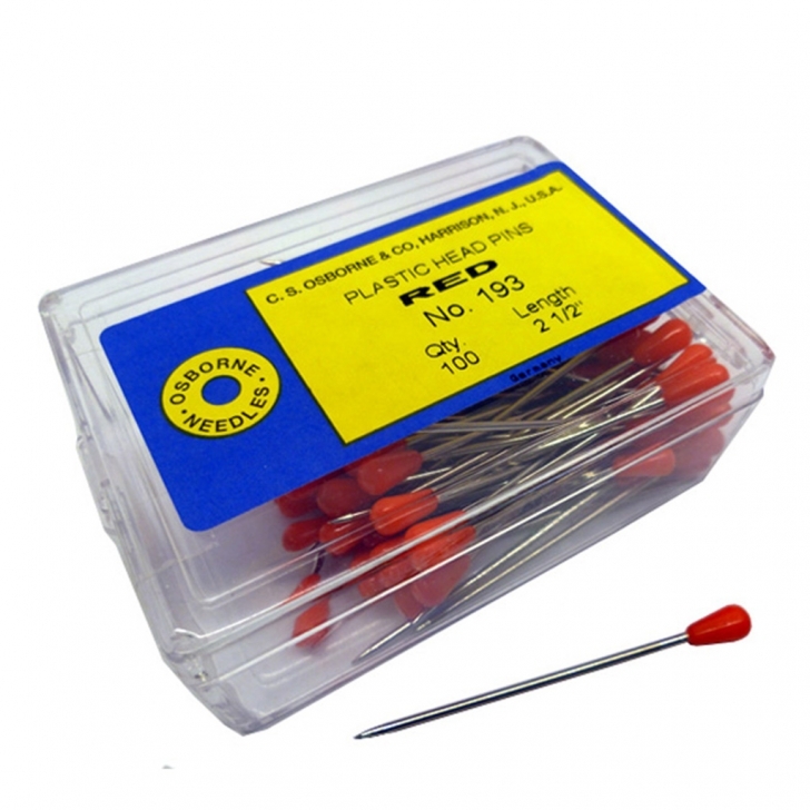 C.S. Osborne –  No. 193 Plastic Head Pins (100’s) – Red – Red Colour – Textile Tools & Accessories