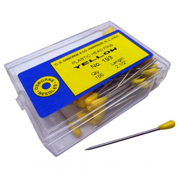 C.S. Osborne –  No. 193 Plastic Head Pins (100’s) – Yellow – Yellow Colour – Textile Tools & Accessories
