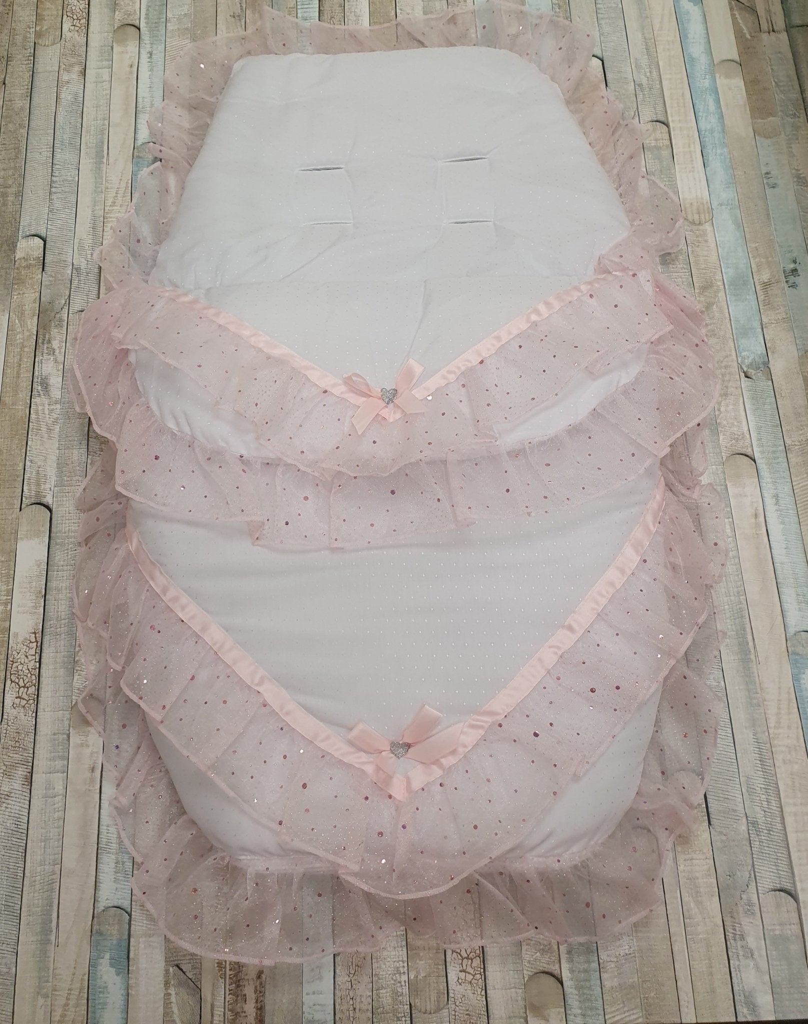 White & Pink Organza Sparkle & Lace Footmuff / Cosytoes – Nana B Boutique