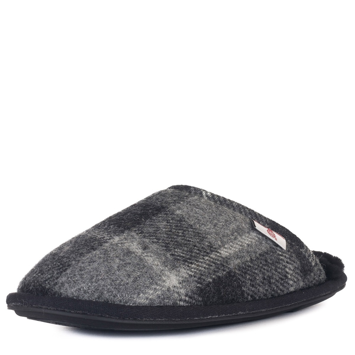 William Tartan Check Mule Fabric Slippers – Extra Large – Grey / Black Tartan Check – Men’s – Bedroom Athletics