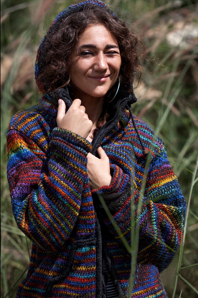 Wool Jacket – Charcoal – Rainbow – Small – The Karmic Chameleon