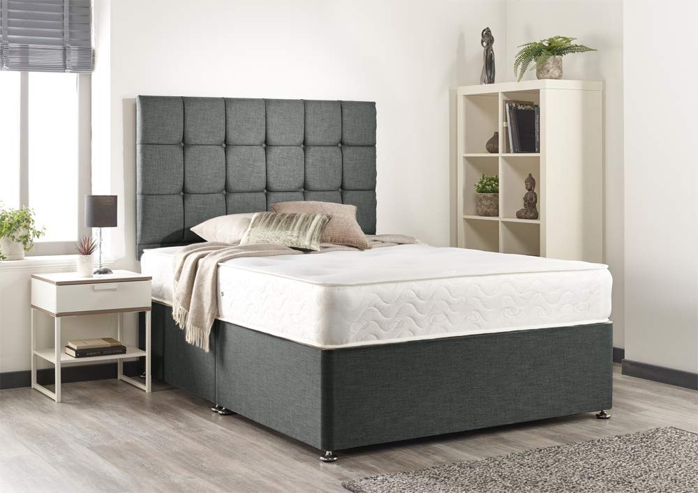 Linen Divan Bed – Deep Grey – Single, Small Double, Double, King & Super King Available – Headboard & Mattress Included