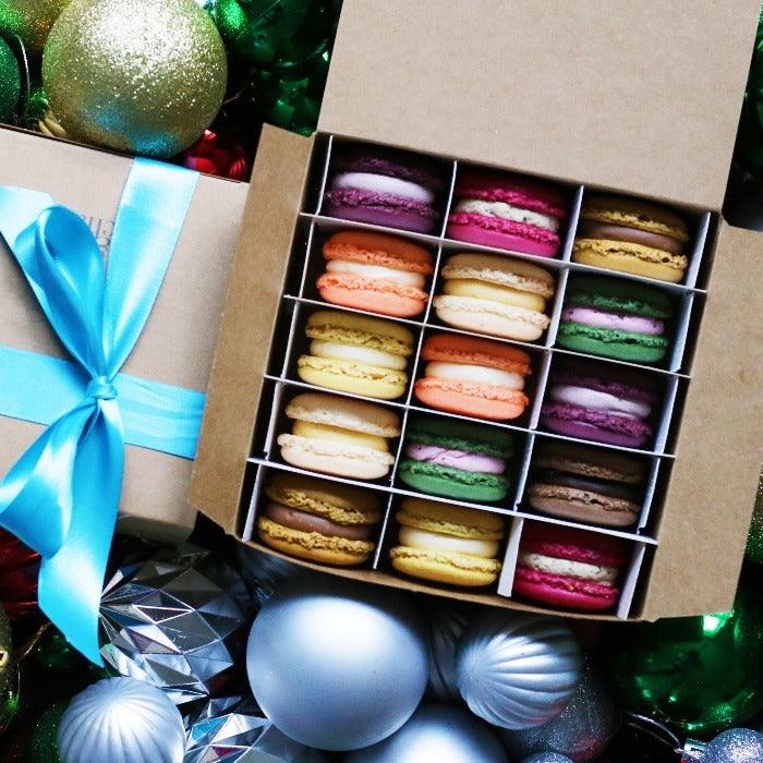 Macaron Gift Box selection in December’s seasonal flavours Medium (12) – Giselle Richardson