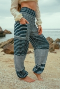 High Cut Harem Pants – Striped – Teal & White – XS – The Karmic Chameleon